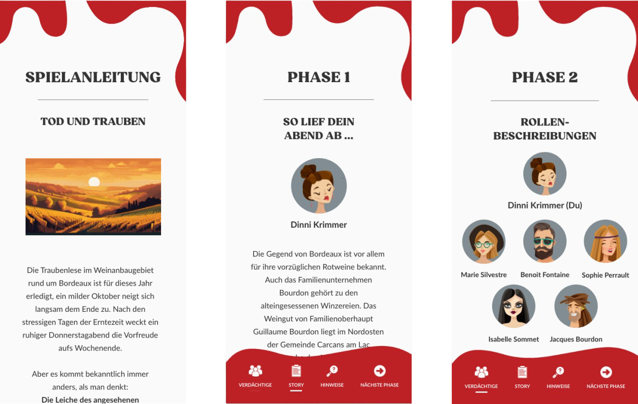 Die ersten Mockups der Murder Menu App