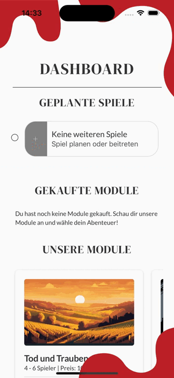 Screensrecording der Murder Menu App wie man per Code einem Spiel beitritt